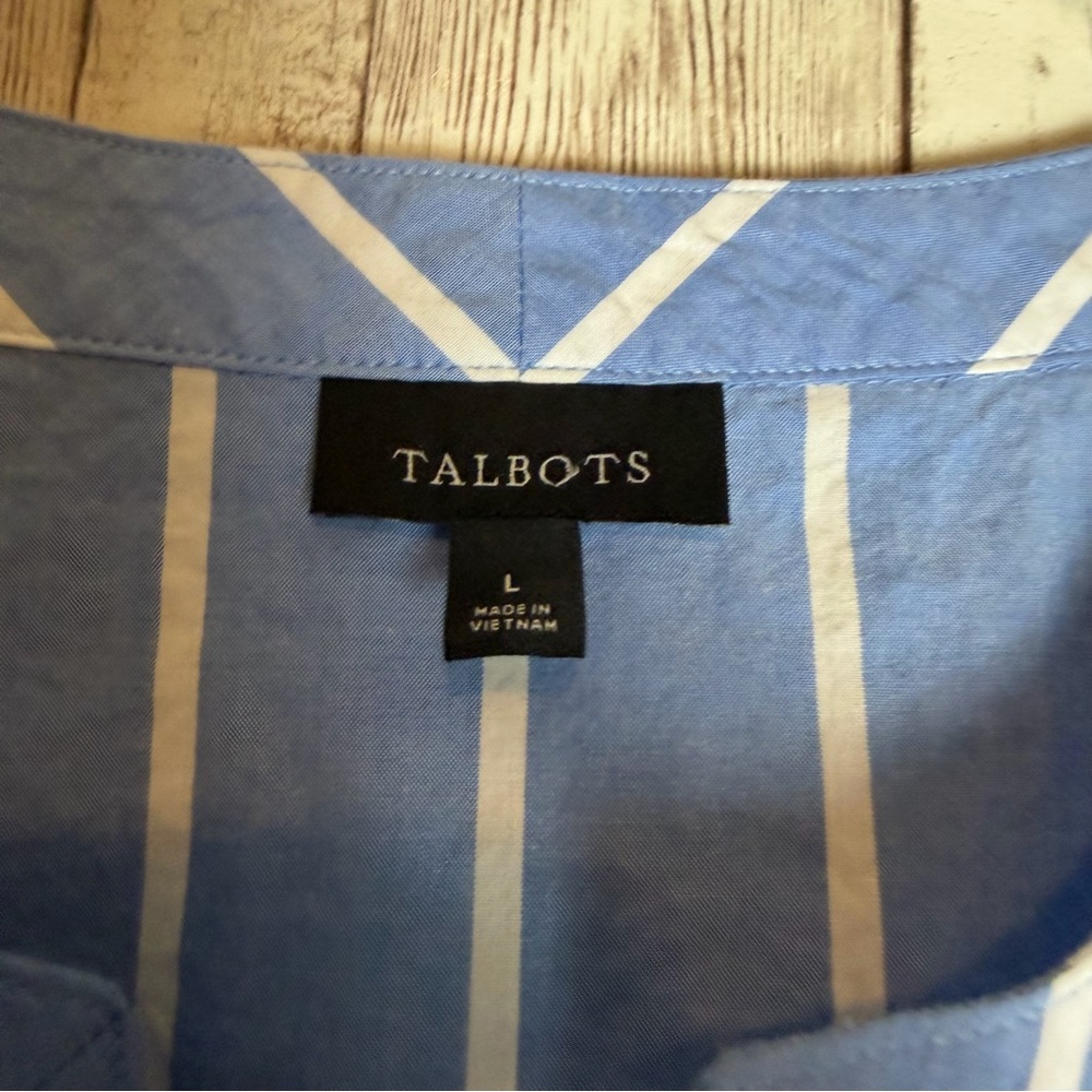 Talbots Blue Fancy Stripe Tie Sleeve Top - Picture 5 of 9